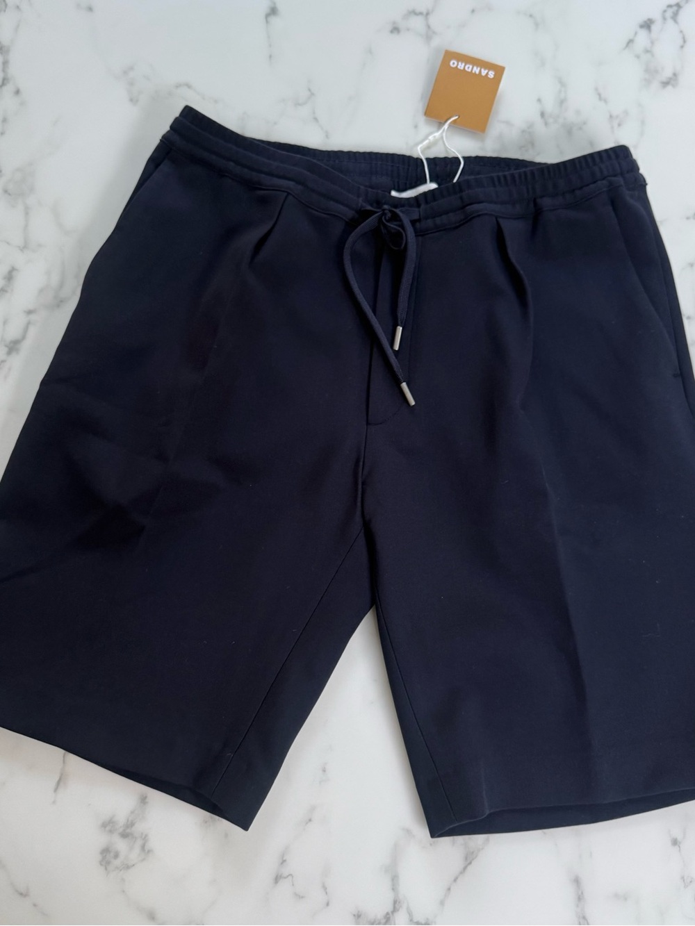 SANDRO SS25 JERSEY BERMUDA SHORTS in Marine Size 40 (medium)